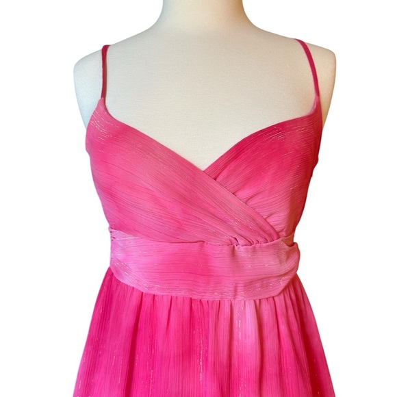 H&M | Women's Pink Shimmer Threads Asymmetrical A-Line Dress Size 6 - Picture 5 of 14